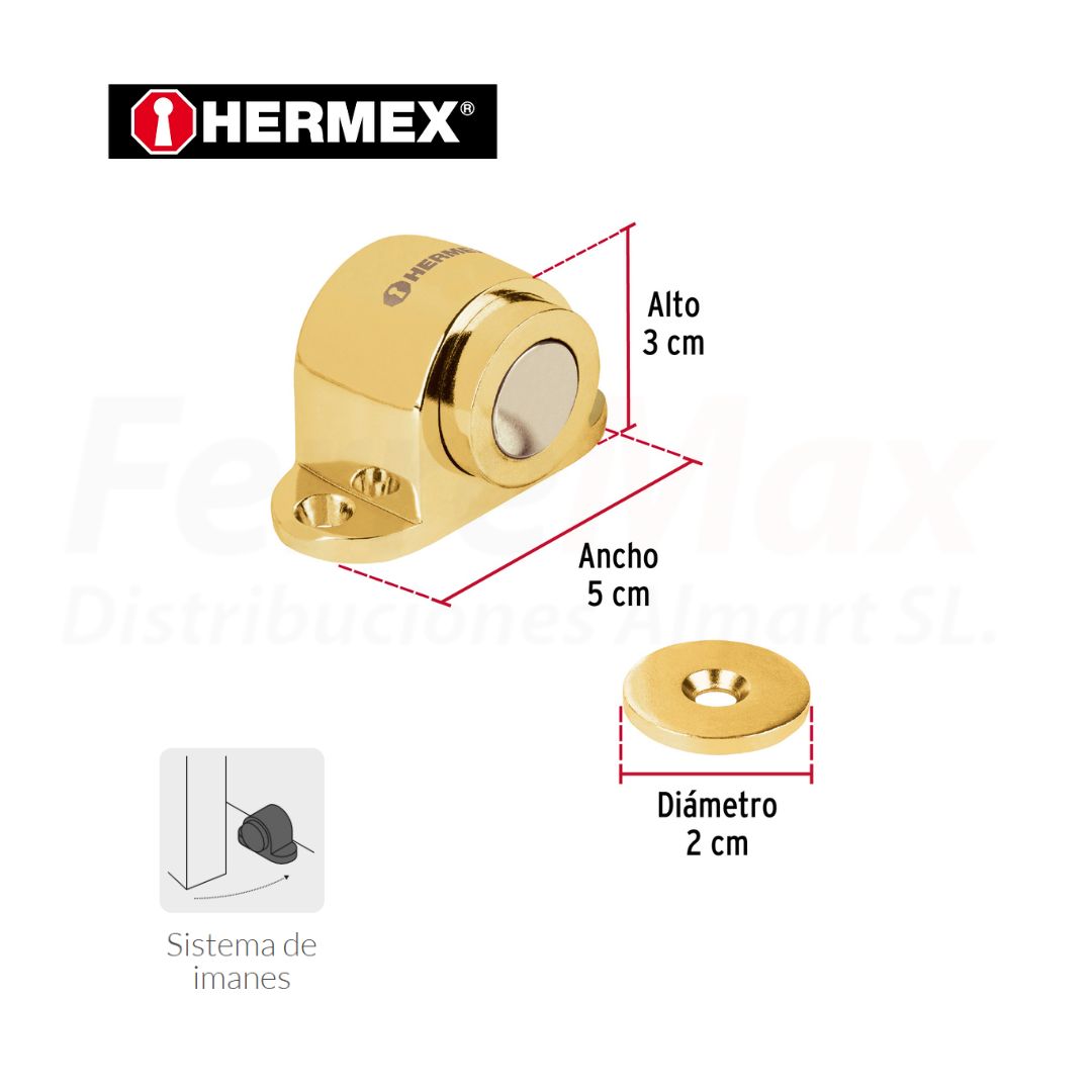 HERMEX TOPE PUERTA MAGNETICO LATON BLISTER(6)