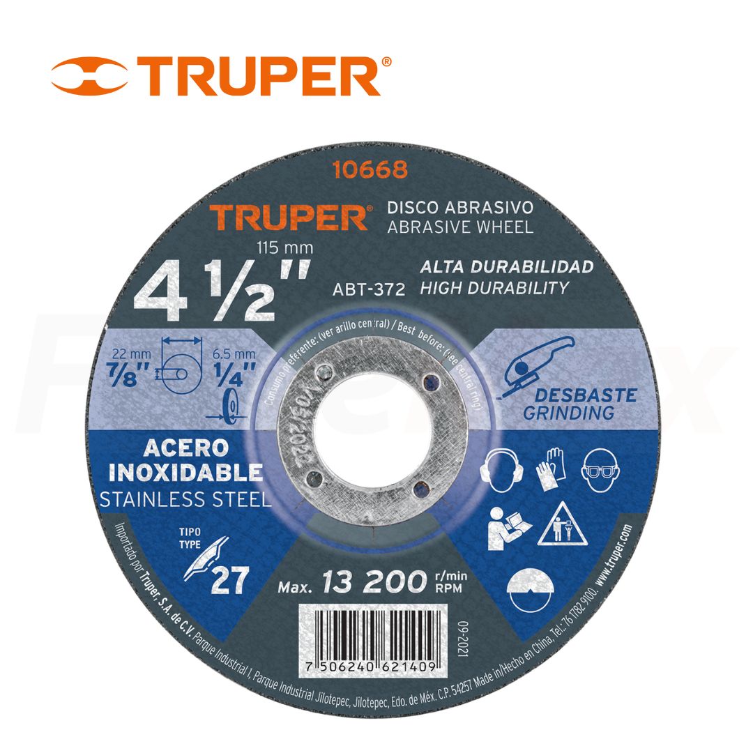 TRUPER DISCO REBAJAR ACERO INOX.115mmX6.5mm(5)
