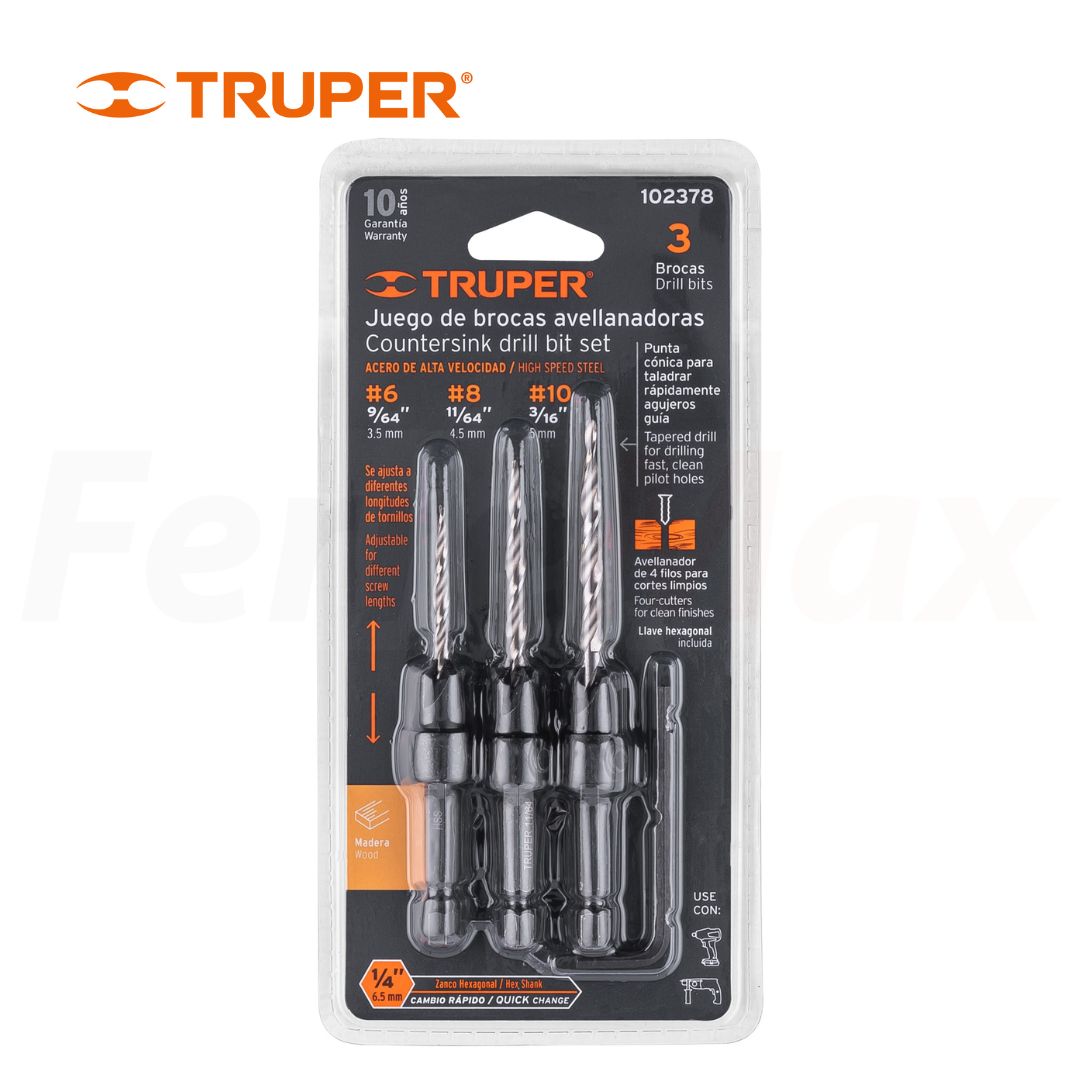TRUPER JUEGO 3 AVELLANADORES MADERA TORNILLO M6-M8-M10(4)